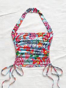 Soleia Nouveau style Débardeur de vacances à fines bretelles avec cordon pour femmes - Multicolore - Voir 2