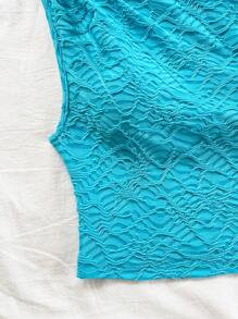 Soleia 性感金属质感肩带修身衬衫，适合节日、约会、下午茶、度假、音乐节、波西米亚风格、夏季上衣 - 水鴨藍 - 查看 5
