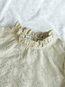 SHEIN Tween Girls Summer Casual Solid Color Hollow-Out Embroidered Shirt And Mini Skirt 2-Piece Set