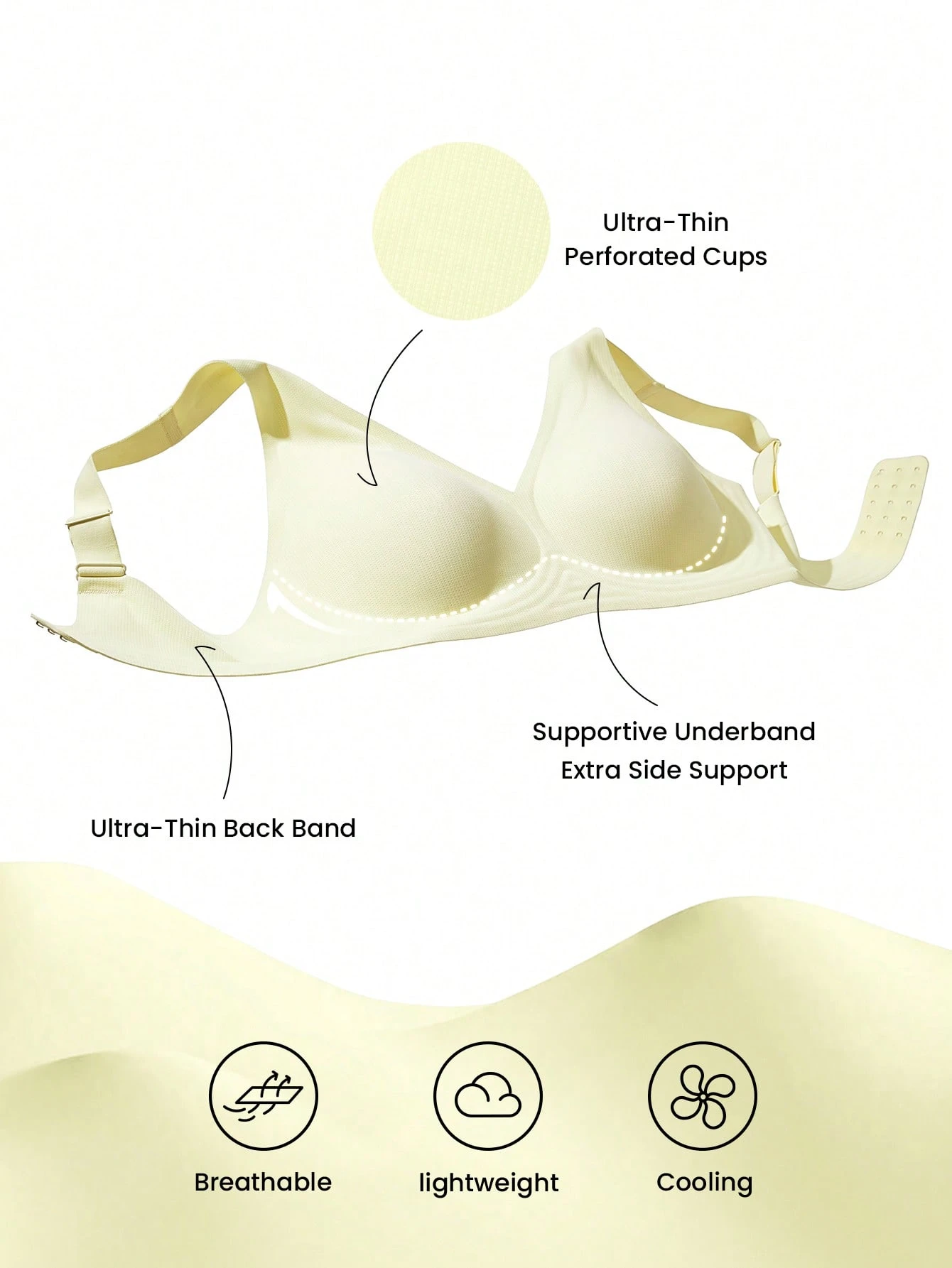 Plus Dream Curve Air Soutien-gorge sans fil respirant et sans couture en vert aérien et adhésif. Taille libre, confortable et indispensable. Convient également aux adolescentes, jeunes filles et enfants
