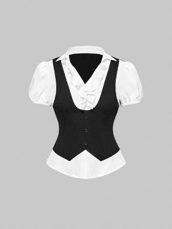 Goth Vintage Gothic College Style 2 In 1 Women Shirt Blouse, Back To School Summer Outfits