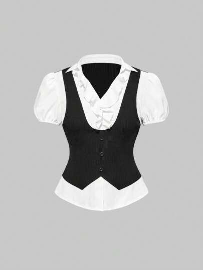 Goth Top da donna in stile gotico vintage college, 2 in 1, adatto per il ritorno a scuola in estate