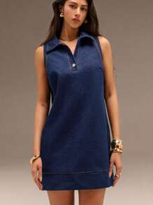 SHEIN Forever 21 夏季女士浪漫/舞会/正式/生日/90 年代服装/商务休闲女士/优雅/西部装/外出/时尚/休闲/Y2K 服装/俱乐部/办公室/鸡尾酒会/复古/紧身/狂欢服装节日/有趣/优雅/老钱/街头服饰/度假服装/乡村音乐会服装/工作服/端庄/春假/单身女郎服装/音乐会/坏人/基本款/毕业/ A 字/女牛仔服装/蓝色水洗/无袖/蝴蝶结/牛仔迷你连衣裙 - 藍色 - 查看 1