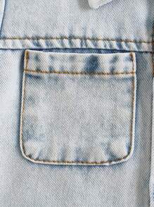 SHEIN Vintaside Kids 男宝宝夏季翻领短袖时尚百搭水洗牛仔衬衫搭配休闲简约水洗牛仔短裤两件套 - 淺色水洗藍 - 查看 7