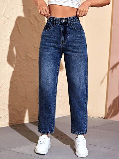 Jeans de mezclilla con bolsillo delantero y botones, para uso casual diario de las mujeres