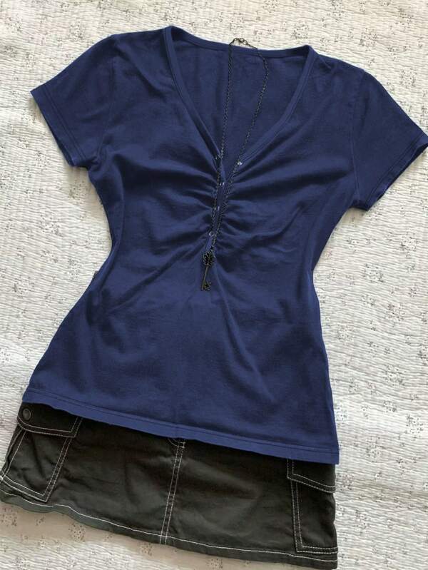 SHEIN Women's Casual Solid Color Fitted Waist T-Shirt, Summer