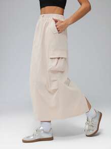 SHEIN Tall 女士休闲前系宽腰带简约清凉感抗皱速干工装裙，适合度假