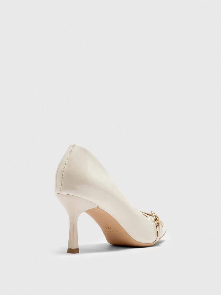 CUCCOO BIZCHIC Women's Pointed Toe Slim High Heel Beige Color Buckle Strap Pumps, Elegant Versatile Office Work Shoes Spring Shoes