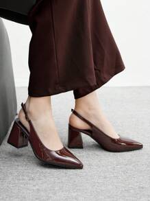 CUCCOO BIZCHIC 女士时尚棕色露跟尖头粗跟中跟高跟鞋，经典简约设计，适合通勤、约会、派对、节日和婚礼 - 棕色 - 查看 4