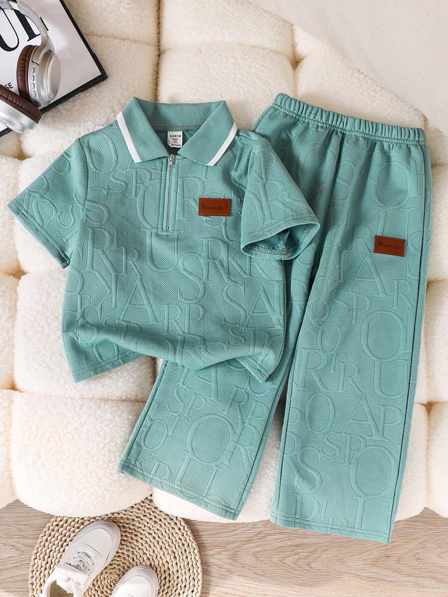 2 Stücke Kleine Jungen Lässig Streetwear Set mit Polokragen, Rippstrickbündchen, Reißverschluss Pullover und Rippstrickhose, geeignet für Pendeln, Schule, alltägliche Lässig, Reisen, Sport, SchulKleine Jungenoutfits, Familienoutfits zum Kombinieren, Geburtstagsfeiern, Frühling und Sommer