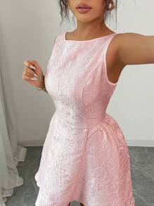 Rafferiza Elegant Women Bridal Jacquard Sleeveless Casual Holiday Party Women Summer Clothing Summer Dress Short Dress Elegant Classy Feminine Ladies Summer Dress Short Elegant Dress Summer Elegant Dress Short Wedding Guest Dress Pink Elegant Dress Sleeveless Elegant Dress - Pink - View 7