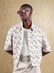 SUMWON Logomania Short Sleeve Button Down Shirt Lightweight Pattern Star Design Casual Festival Streetwear Spring Summer Modern Boxy Fit - Multicolor - View 5