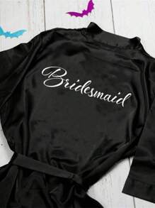 SHEIN 1pc Wedding Decoration Printed Letters BRIDE Nightgown Bathrobe Wedding Engagement Honeymoon Travel Wife Gift Bachelorette Party Bridal Shower Bridesmaid Gift - Black - View 2