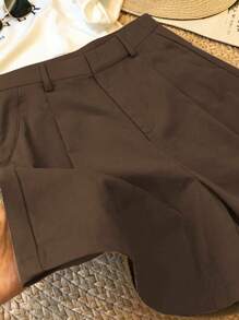 SHEIN 大码女式黑白格子休闲短裤，适合通勤、办公、休闲和户外活动（不含腰带） - 彩色 - 查看 6