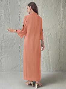 Al Najma Embroidered Collar Long Casual Dress - Orange - View 2