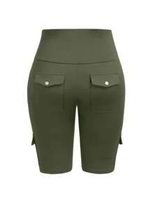 SHEIN LUNE 加大码高腰口袋袖口瑜伽短裤，收腹提臀，休闲运动短裤