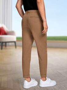 Calvornis Men's Solid Color Straight Leg Loose Casual Suit Pants With Pockets - Brown - View 2