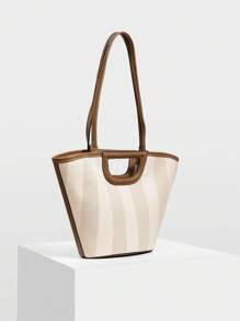 MOTF PREMIUM TÚI TOTE KẺ SỌC ĐỘ TƯƠNG PHẢN - màu nâu - Xem 4