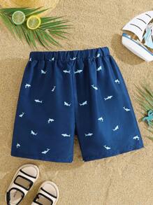 SHEIN Tween Boy 印花抽绳腰部宽松沙滩短裤套装，舒适休闲度假百搭 - 彩色 - 查看 2