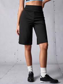 Streetz SHEIN Sport 女士休闲百搭纯色宽松运动短裤健身短裤 - 黑色 - 查看 3