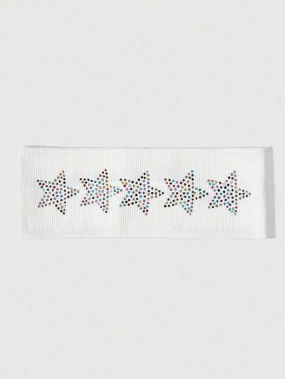 Grunge Punk 1pc Punk Fashion Single Row Rhinestone Star Knit Headband, Minimalist Studded White Solid Color Wide Headband, Absorbent Sports Yoga Headband, Versatile Daily Accessory