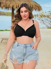 Swim Vcay Plus Size Women's Summer Beach Ruffled Bikini Top Bikini Tops For Curvy - Black - View 4