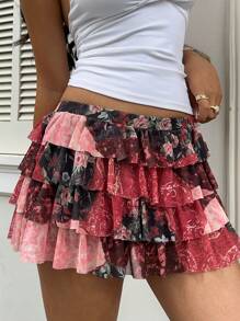 Sunnyshic Casual Multi-Layered Printed Shorts Skirt, Summer - Multicolor - View 7