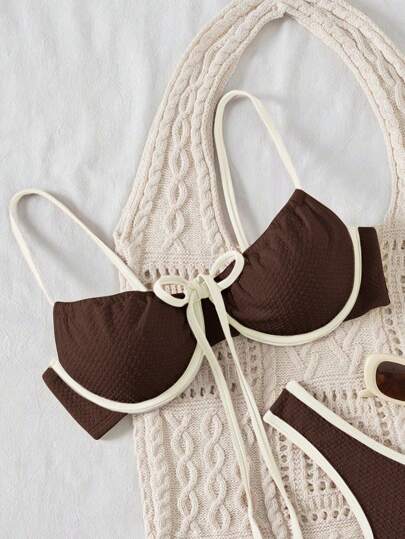 Sweetra Kadın Plaj Tatili Renk Bloklu Kesim Mayo Üstü