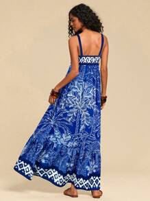 Travachic Woven Print Sleeveless Dress For Women - Blue - View 2