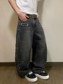 Manfinity Hypemode Men's Casual Fashion Daily Wide Leg Straight Fit Jeans