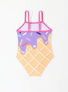 年轻女孩细肩带露背花卉印花连体泳衣 - 彩色 - 查看 2