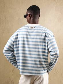 SUMWON Camiseta de manga larga a rayas esencial, ropa de playa casual, skateboard, ropa urbana cómoda y relajada