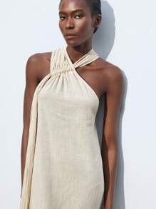 Maija 女式夏季休闲纯色吊带连衣裙 - 杏色 - 查看 3