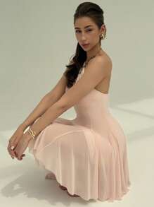 Aloruh Women's Elegant 3D Floral Decor Backless Mini Dress - Pink - View 7