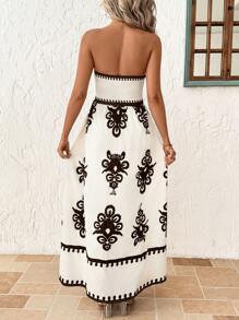 SHEIN Clasi 1 chiếc váy ống in hoa có túi dành cho nữ, váy ngày lễ thời trang - màu nâu - Xem 2