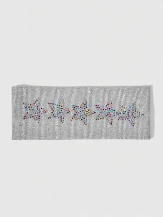 Grunge Punk 1 pièce Bandeau en tricot style punk avec élément en strass en une rangée, bandeau large minimaliste en couleur gris clair unicolore avec strass, bandeau absorbant pour le sport et le yoga, accessoire de style personnel polyvalent