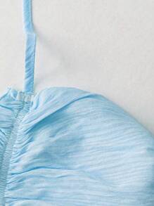 Sunnyshic Vestido de verano, nuevo vestido de vacaciones elegante y sexy para la playa, de tela texturizada con cuello en V profundo, con volantes y tirantes de espagueti, cintura ajustada adelgazante