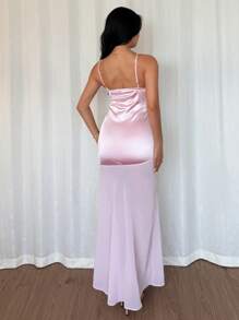 Chiquease Women's Elegant Satin & Chiffon Patchwork Bowknot Dress