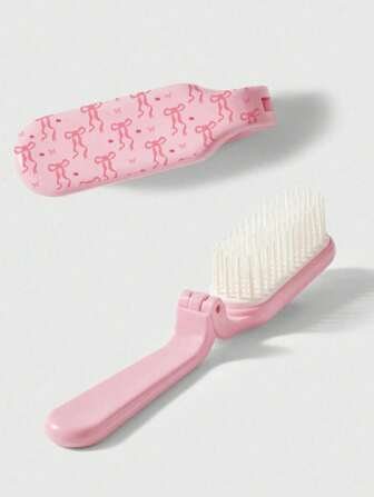 Kawaii 1pc Bow Print Multi-Function Folding Comb, Student Portable Soft Teeth Massage Hair Brush For Women, Travel Friendly