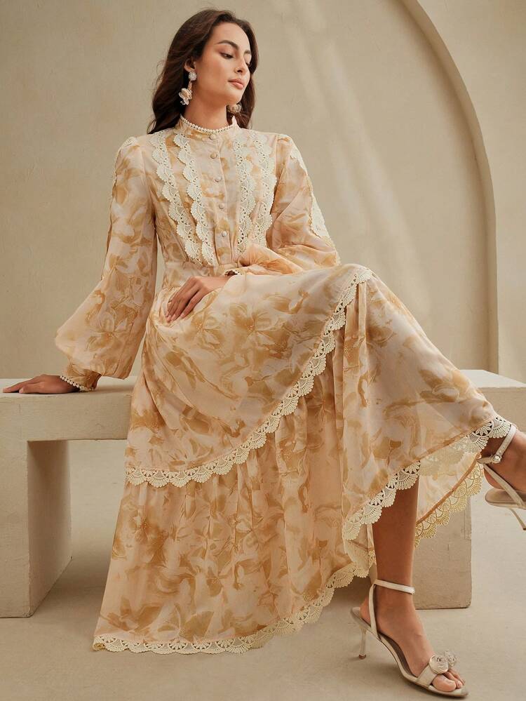 Women's New Yellow Long Sleeve A-Line Maxi Holiday Dress, Elegant Long Dress For Spring/Summer