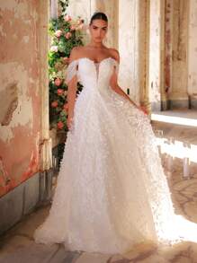 Glamrae Rochie elegantă albă în formă de inimă, cu decolteu în formă de sirenă, cu umeri goi, spate gol, reglabilă, potrivită pentru ocazii formale, nunți în aer liber, atmosferă de nișă - alb - Vizualizare 6