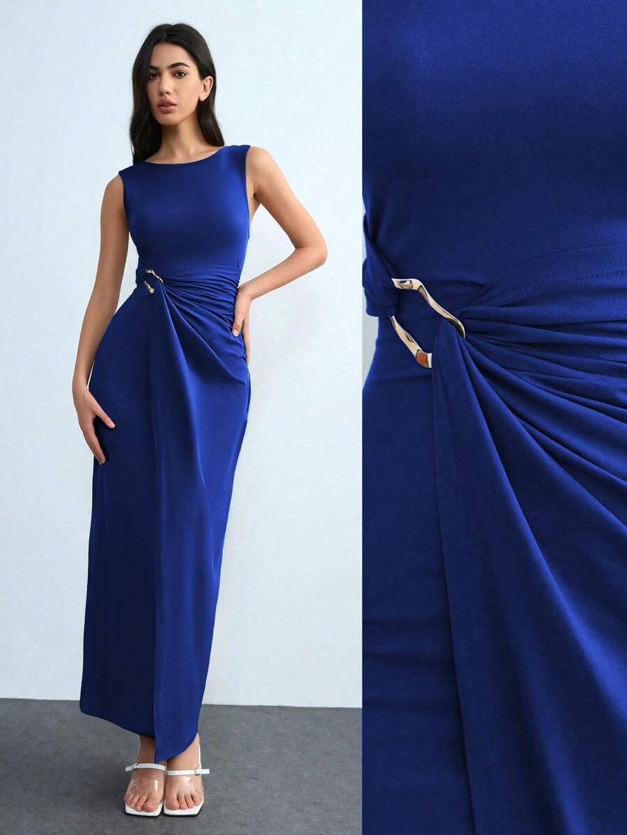 Lumivelle 女士优雅纯色无袖长裙，夏季