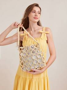 MOTF PREMIUM BOLSO DE HOMBRO CON OJALES CUADRADOS - Beis - Ver 1