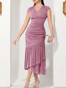 Modelyn Women's Summer Elegant Ruffle Hem Dress - Pink - View 7