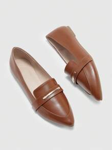 CUCCOO BIZCHIC Giày lười da nâu mũi nhọn, giày bệt thanh lịch, phù hợp để đi làm, đi chơi và đi làm, giày nữ đa năng - màu nâu - Xem 4