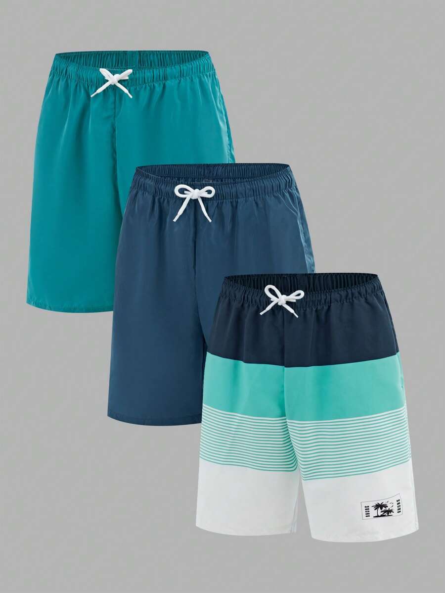 SHEIN Bộ 3 món/Bộ đồ bơi quần đùi phong cách ngày lễ thoải mái giản dị cho bé trai tuổi teen