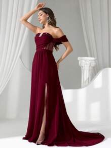 Coutiva Formal Evening Gown Dress For Women (Heavily Embellished) Plus Size Summer Elegant And Luxurious Tail Bead Piece Diamond Bead Applique Stretch Knit Sweetheart Neckline Short Sleeves Gathered Fishtail Hem With Train Suitable For Wedding Events Bachelorette Party Holiday Dance Music Festival Dinner Dress (Heavy Work Model), Formal, Gown, For Evening, Wedding Guest