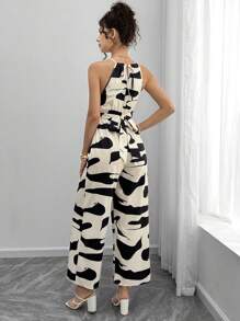 Momance 数码印花孕妇连体裤，前后蝴蝶结，阔腿长裤