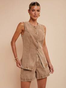 COSMINA Conjunto de 2 piezas de mezclilla para mujer - Albaricoque - Ver 3