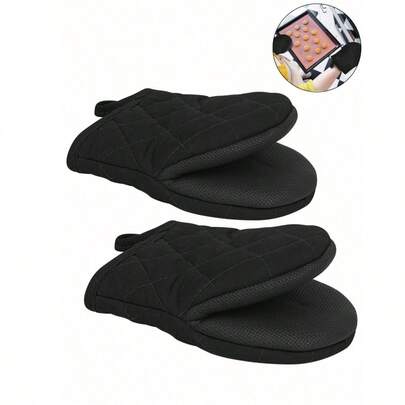 1pc High Heat Resistant 500 ℉ Kitchen Oven Glove, Mini Oven Foot Pad With Non Slip Grip Surface And Hanging Ring, Suitable For Grilling, Baking, Cooking, And Grilling (Black)